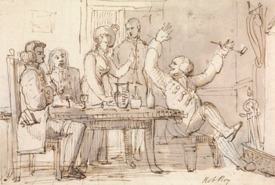 Une Illustration pour Rob Roy : Intérieur avec un Groupe Buvant - William Henry Pyne