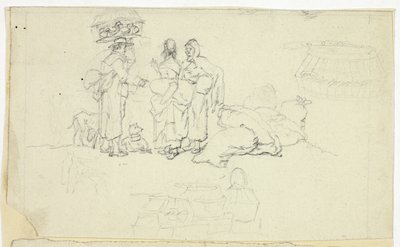 Figures avec des Marchandises et Trois Croquis - William Henry Pyne