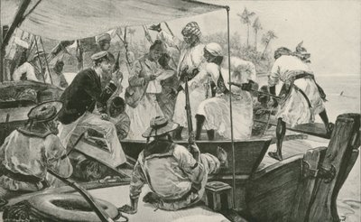 Un officier de la marine britannique inspectant un boutre arabe d