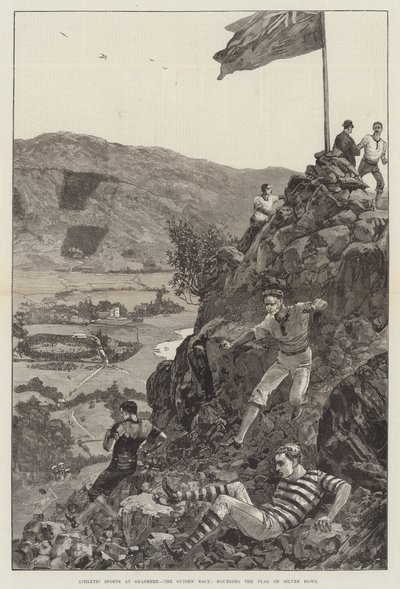 Sports athlétiques à Grasmere, la course des guides, contournant le drapeau sur Silver Howe - William Heysham (after) Overend