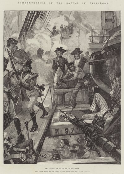 Commémoration de la bataille de Trafalgar, HMS Victory le 21 octobre 1805, à Trafalgar - William Heysham Overend