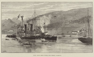 Le HMS Howe remorqué dans le port de Ferrol - William Heysham Overend