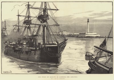 HMS Sultan au large de Ras-el-Tin, ou Fort du Phare, Alexandrie - William Heysham Overend