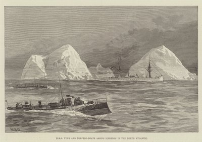 HMS Tyne et torpilleurs parmi les icebergs dans l