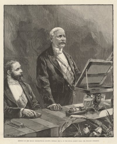 Réunion de la Royal Geographical Society, lundi 5 mai, au Royal Albert Hall, M. Stanley parlant - William Heysham Overend