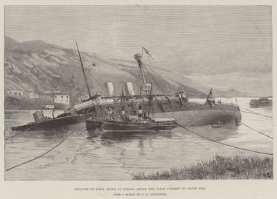 Position du HMS Howe à Ferrol après la première tentative de le relever - William Heysham Overend