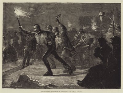 Patinage sur la Serpentine à la lumière des torches, Suivez mon chef - William Heysham Overend