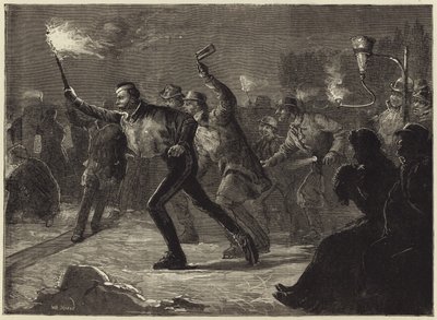 Patinage sur la Serpentine à la lumière des torches (gravure) - William Heysham Overend