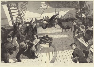 Lancez le singe ! Un croquis à bord du HMS Inconstant - William Heysham Overend