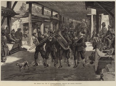 La guerre afghane, les 4e Goorkhas marchant à travers le bazar, Jellalabad - William Heysham Overend