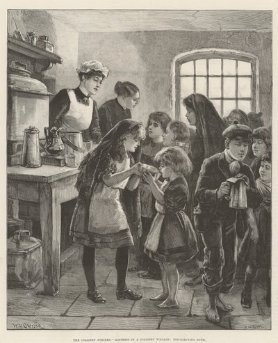 Les grèves des mines, détresse dans un village minier, distribution de soupe - William Heysham Overend