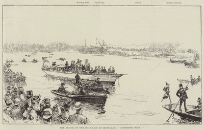 La fin de la course de bateaux à Mortlake, Cambridge gagne! - William Heysham Overend
