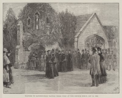 Les funérailles du défunt duc de Clarence et Avondale, visiteurs à Sandringham attendant leur tour au porche de l