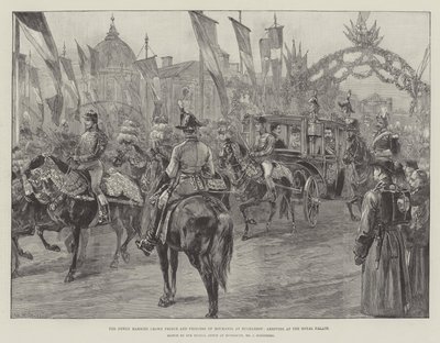 Le prince héritier et la princesse de Roumanie nouvellement mariés à Bucarest, arrivant au palais royal - William Heysham Overend
