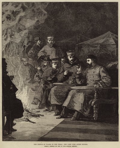 Le Prince de Galles dans le Terai, le Feu de Camp après le Dîner - William Heysham Overend