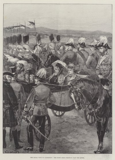 La visite royale à Aldershot, les Scots Greys trottant devant la reine - William Heysham Overend