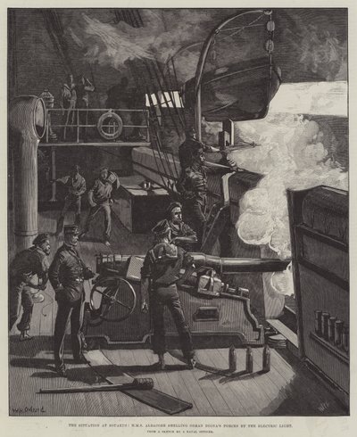 La situation à Souakim, HMS Albacore bombardant les forces d