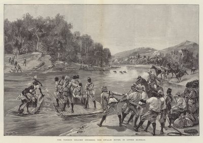 La colonne Tonhon traversant la rivière Swalei, en Haute-Birmanie - William Heysham Overend