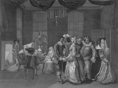 Vue intérieure de Somerset House montrant des personnages déguisés pour un bal masqué, 1805 - William Hogarth