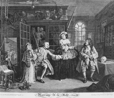 Le Mariage à la Mode, Planche 3, (La scène avec le charlatan) - William Hogarth