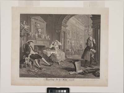 La scène du petit-déjeuner : Mariage à la mode, Planche 2 - William Hogarth