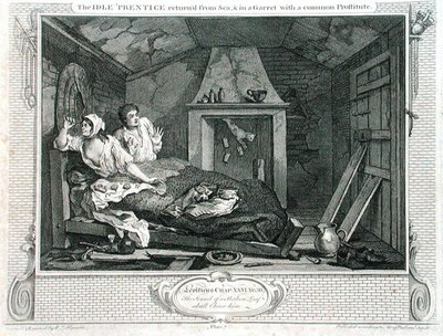 Le paresseux apprenti revenu de mer, et dans une mansarde avec une prostituée, planche VII de 