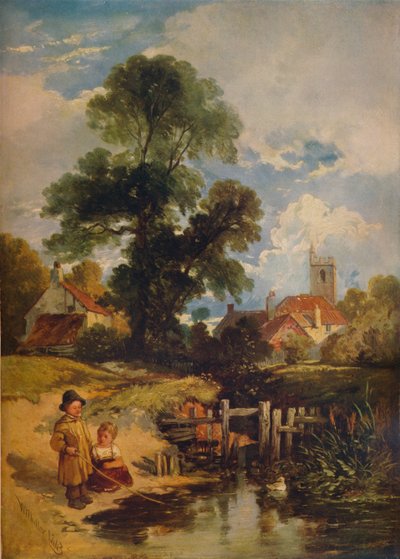 Scène de rivière avec enfants Les jeunes pêcheurs, 1843 - William James Muller