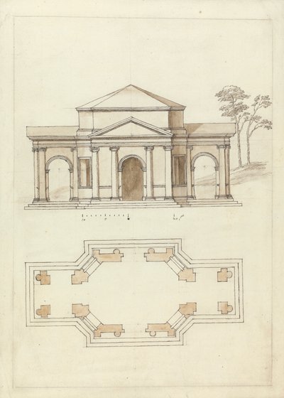 Bâtiment de Townsend à Rousham, Oxfordshire : Élévation et plan - William Kent