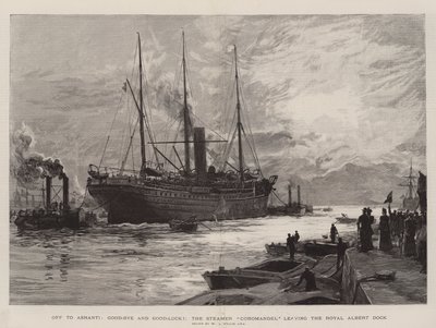 En route pour Ashanti, au revoir et bonne chance!, le vapeur Coromandel quittant le Royal Albert Dock - William Lionel Wyllie