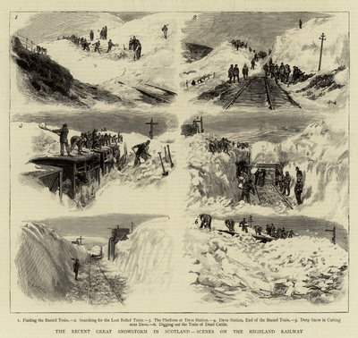 La récente grande tempête de neige en Écosse, scènes sur le chemin de fer des Highlands - William Lionel Wyllie