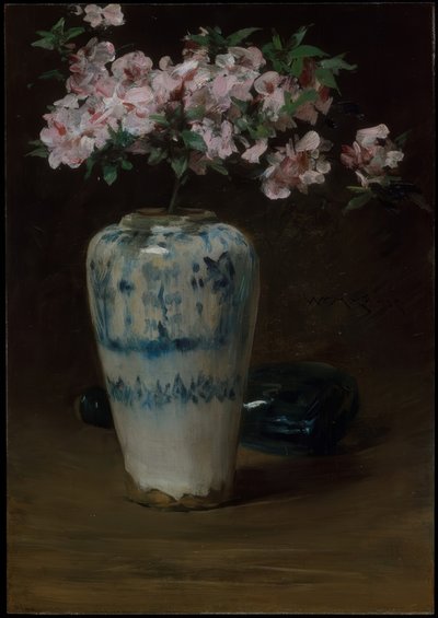 Azalée rose—Vase chinois - William Merritt Chase