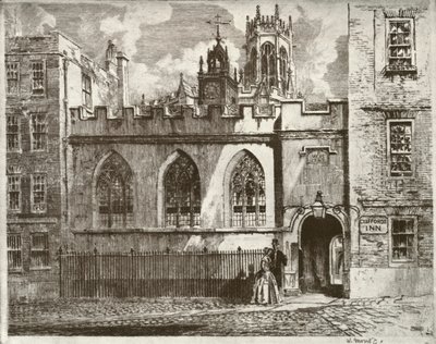 Cliffords Inn Hall et Clock Turret, avec la tour lanterne de St. Clement Danes au-delà, 1934 - William Monk