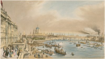 Somerset House, Cathédrale Saint-Paul et Pont de Blackfriars depuis le Pont de Waterloo, c 1840 - William Parrott
