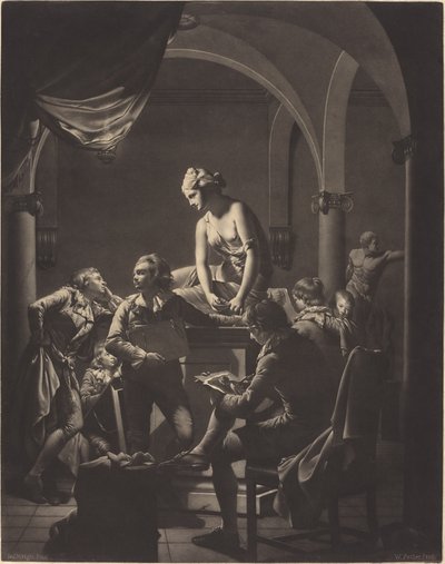 Une académie à la lumière de la lampe - William Pether after Joseph Wright