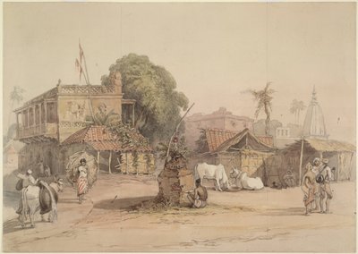 Scène de village avec un petit autel 