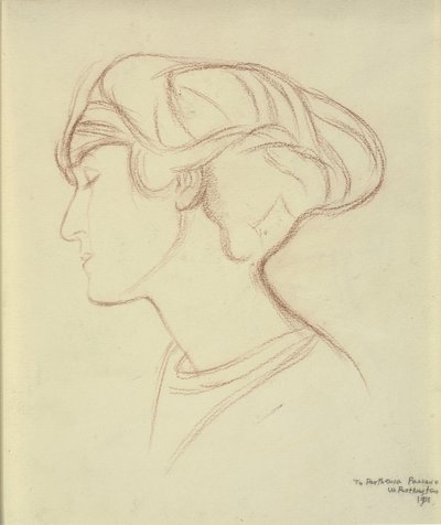 Tête de femme (Parthenia Passano ?) de profil vers la gauche - William Rothenstein