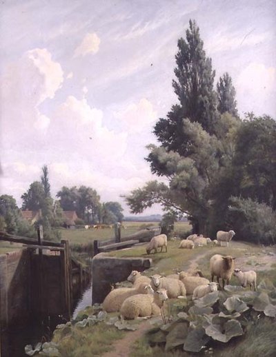Paysage avec une écluse et un troupeau de moutons - William Sidney Cooper