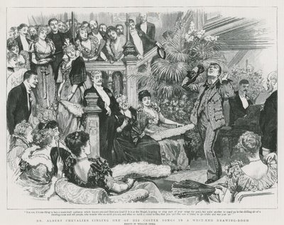 M. Albert Chevalier chantant une de ses chansons coster dans un salon de l