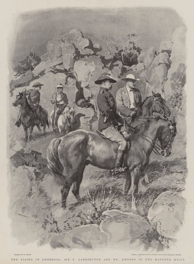 Le soulèvement en Rhodésie, Sir F Carrington et M. Rhodes dans les collines de Matoppo - William Small