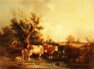 Paysage boisé avec du bétail près d