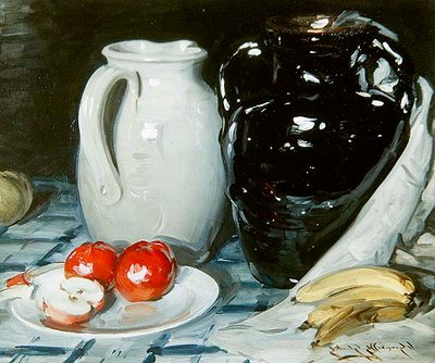Nature morte avec pommes et bananes, et un grand pichet et vase - William Somerville Shanks