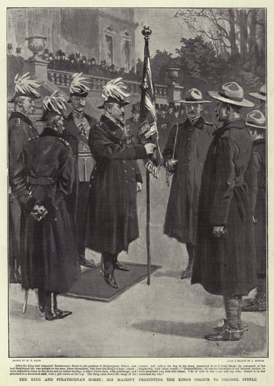 Le Roi et le cheval de Strathcona, Sa Majesté présentant la couleur du roi au colonel Steele - William T. Maud