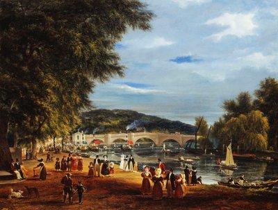 Vue du pont de Richmond avec des bateaux sur la rivière et des personnages se promenant - Joseph Mallord William Turner