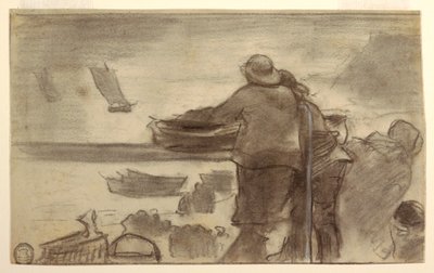 Plage avec bateaux et personnes, Cullercoats, Angleterre - Winslow Homer