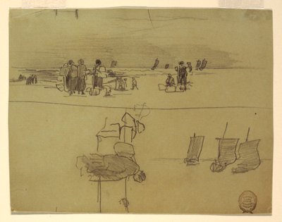 Dessin, scène de plage avec des femmes portant des paniers, Cullercoats, Angleterre, 1881-82 - Winslow Homer