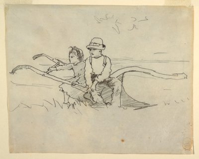 Dessin, garçon et fille assis sur une charrue, 1879 - Winslow Homer
