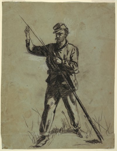 Dessin, soldat de cavalerie chargeant un fusil, 1863-64 - Winslow Homer