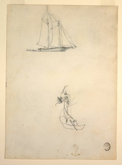 Dessin, goélette et trois dériveurs, 1881 - Winslow Homer