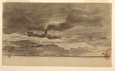 Dessin, paysage marin avec chalutier, Cullercoats, Angleterre, 1881-82 - Winslow Homer