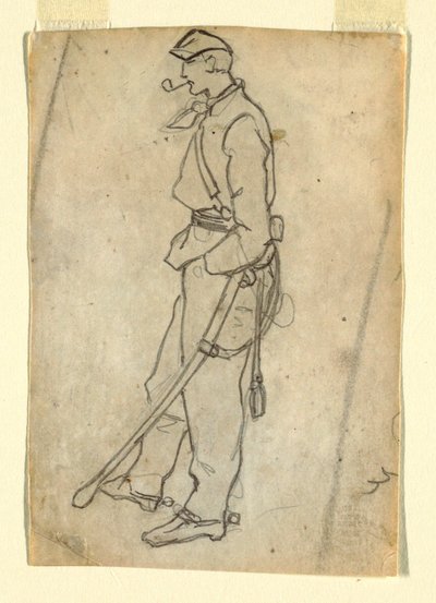 Dessin, soldat avec épée et pipe, 1862 - Winslow Homer